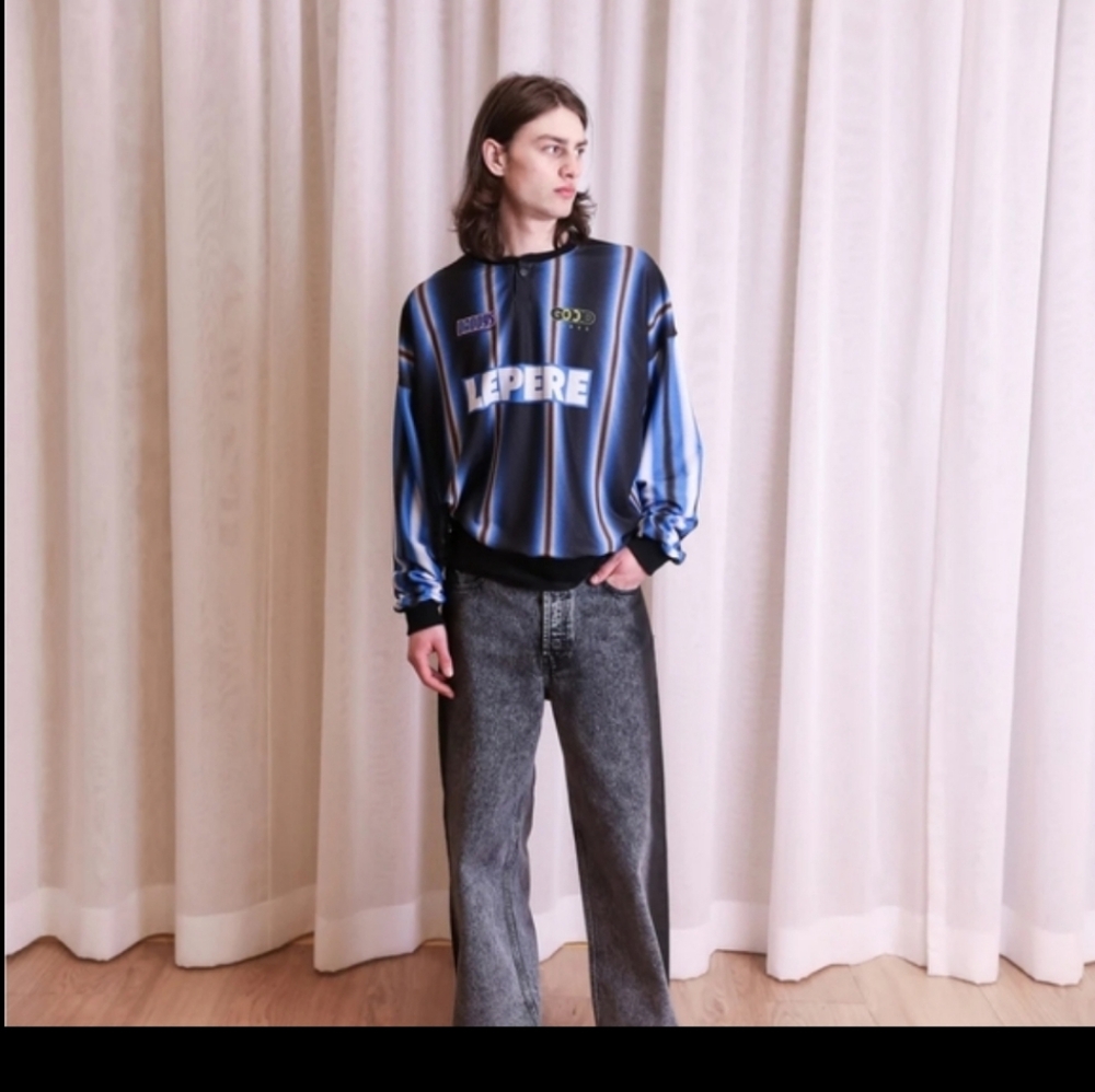 Le Pere Men's Striped Long Sleeve Mesh Pullover Size L NWT